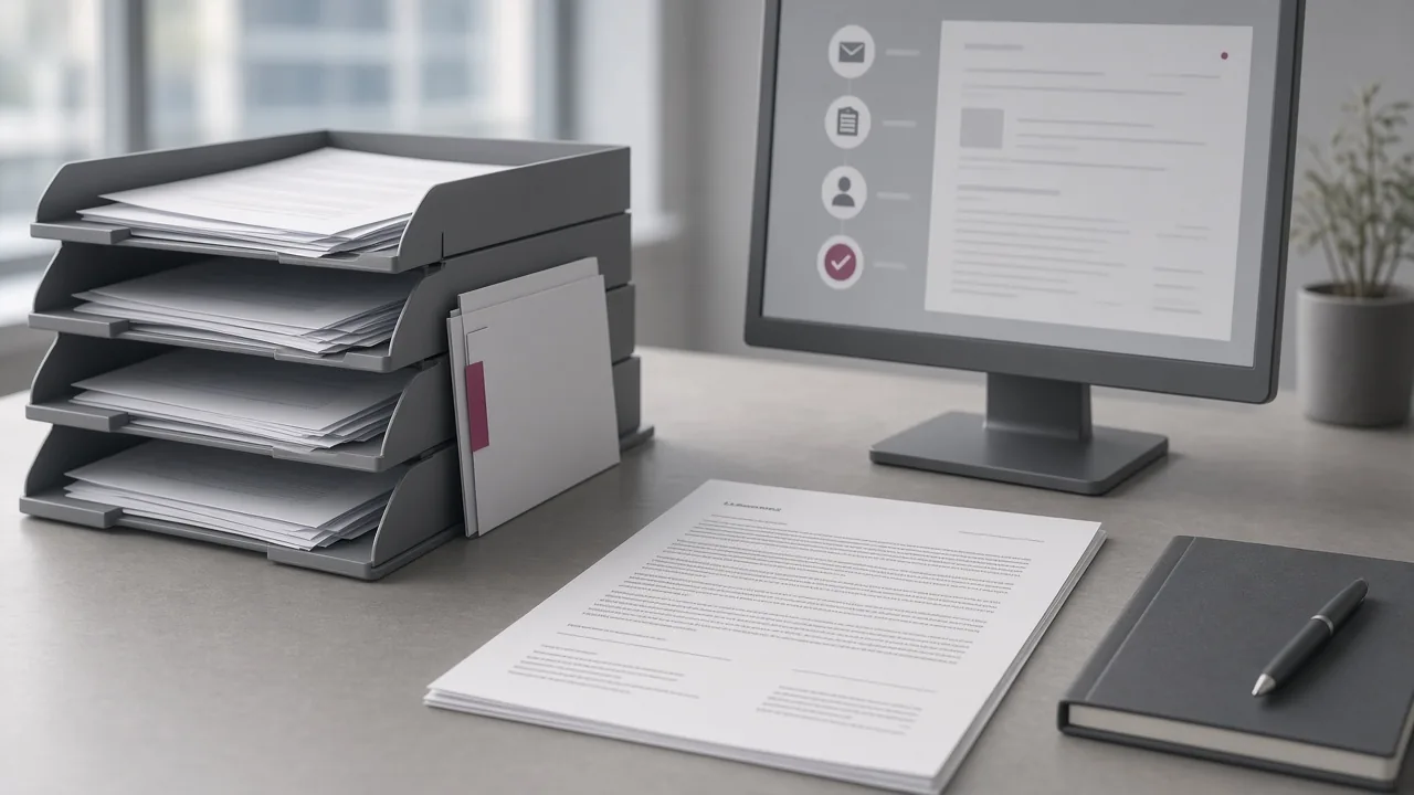 Inbox of extensive correspondence and a screen used for structured case handling.