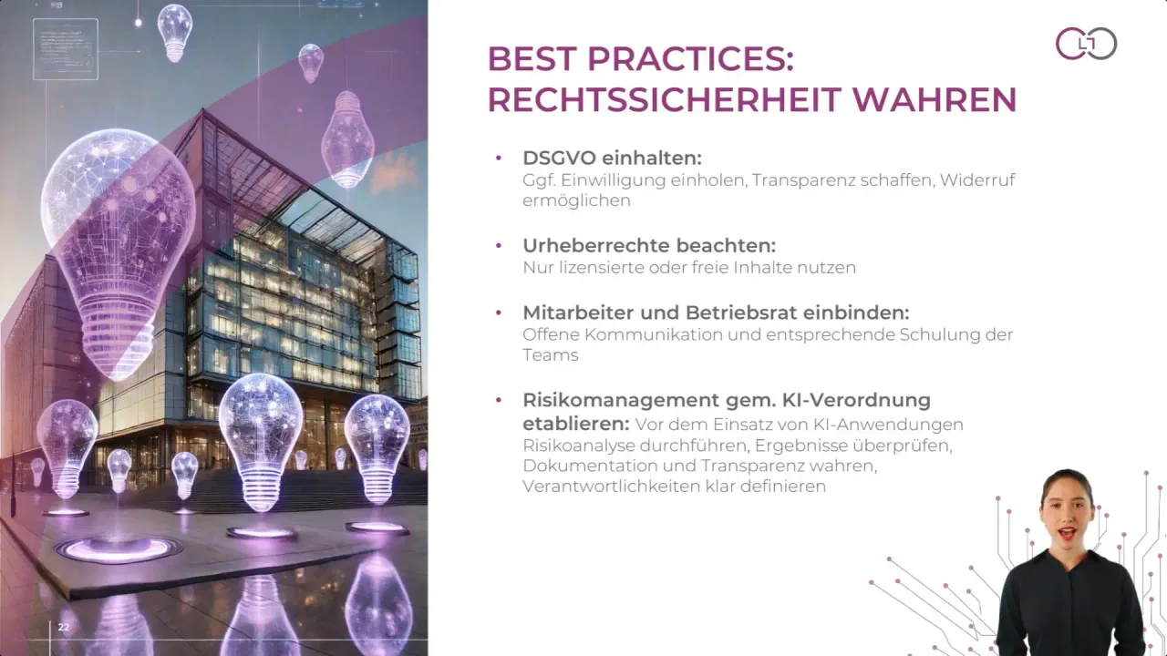 Training slide with best practices for remaining legally sound